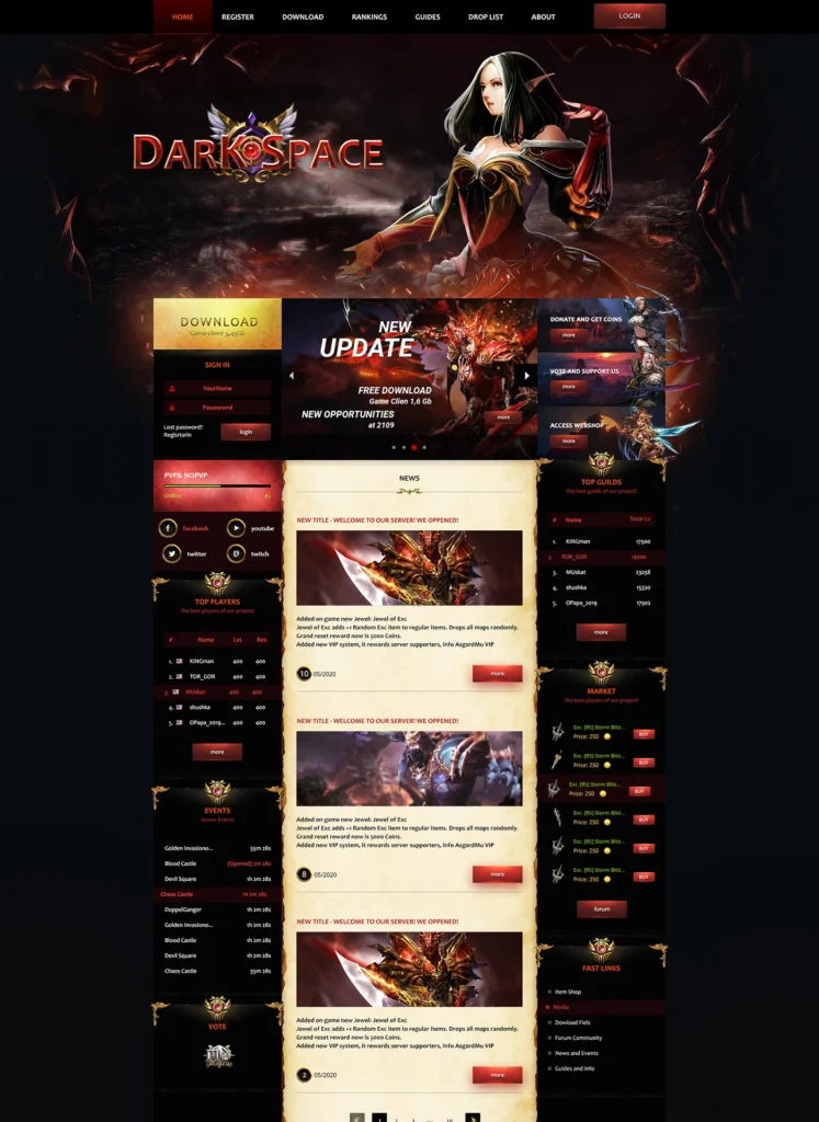 DarkSpace Mu Online Template PSD