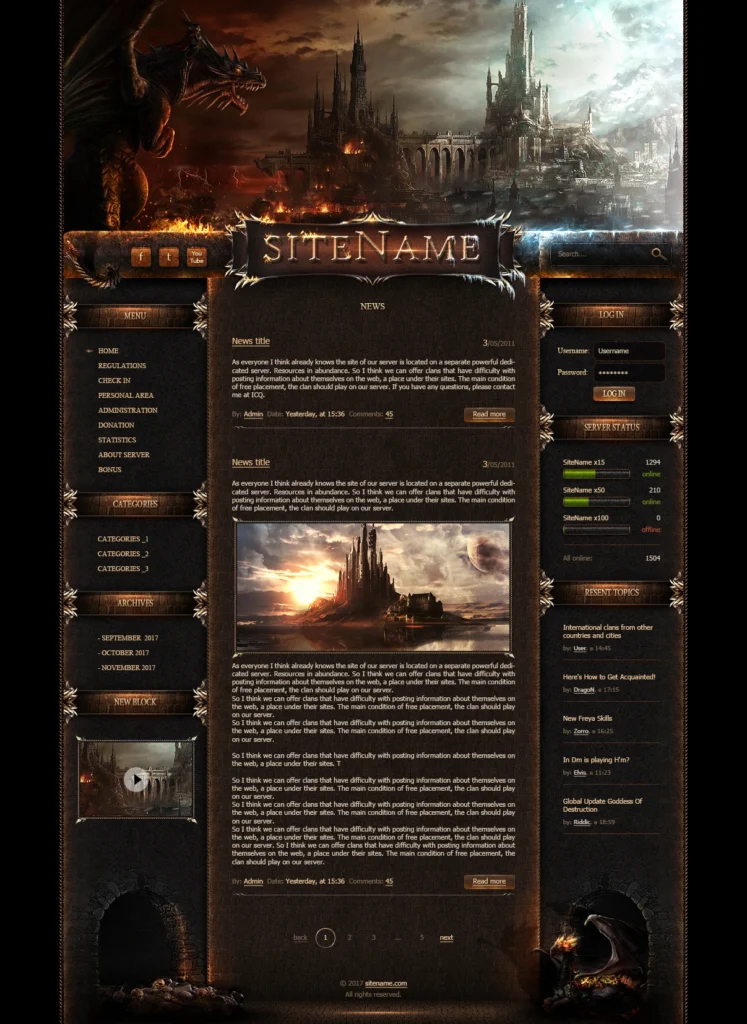 Dragon Castle Lineage2 Template PSD
